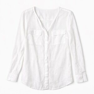 Talbots Womens Small Blouse White 100% Linen V-Neck Long Sleeve Coastal Neutral
